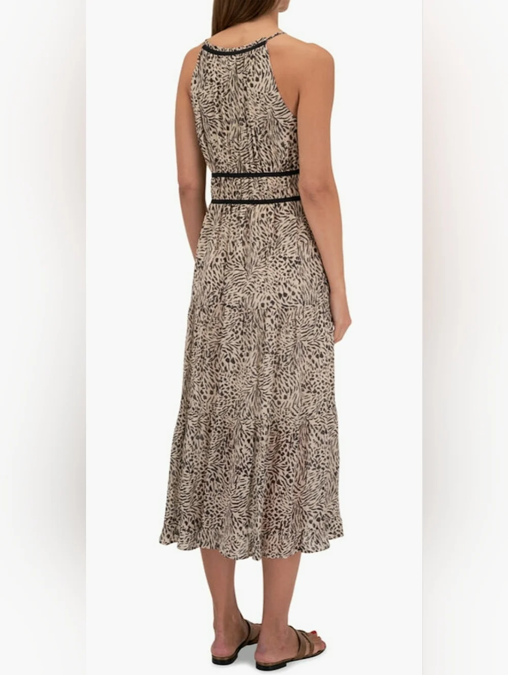 PAIGE Esmerelda 100% Silk Animal-Print Maxi Dress Halter Elastic Waist Flowy Hem - Picture 3 of 12